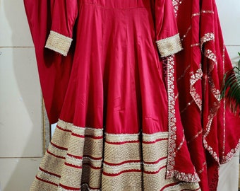 Red Anarkali Silk Cotton Pakistani Style Dress For Women - Custom made outfit set