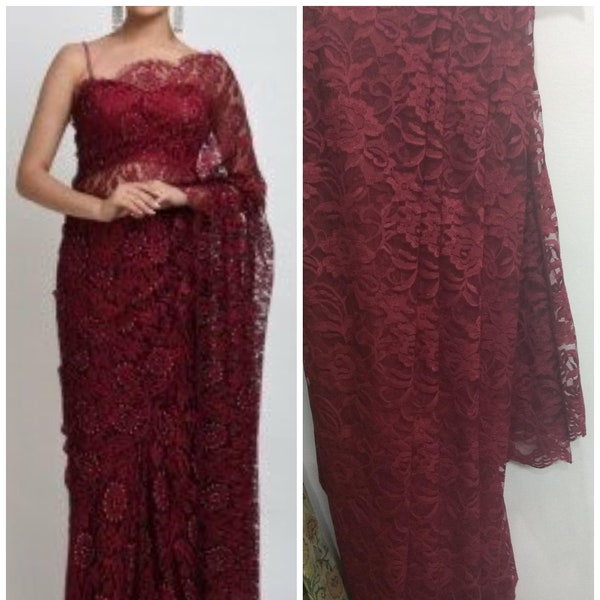 Saree Blouse Indian ethnic designer Maroon Red Chantilly lace net exclusive made to order new sari blouse petticoat for women and girls