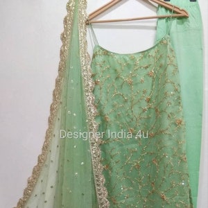 Mint green Salwar Kameez Suit Net Dupatta Indian Ethnic Designer Party Wear Custom Stitched Dress For Women Girls made to measure