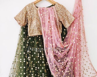 Embroidered Net Lehenga Choli: Indian Wedding Outfit, Mehndi Party Wear