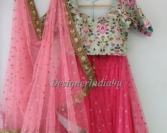 Handmade Sequined Net Lehenga Choli: Custom Indian Dress
