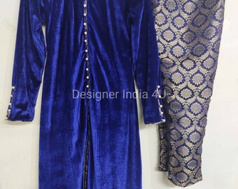 women's blue velvet pantsuit