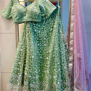 Mint green lehenga choli dupatta Indian designer party wear for women