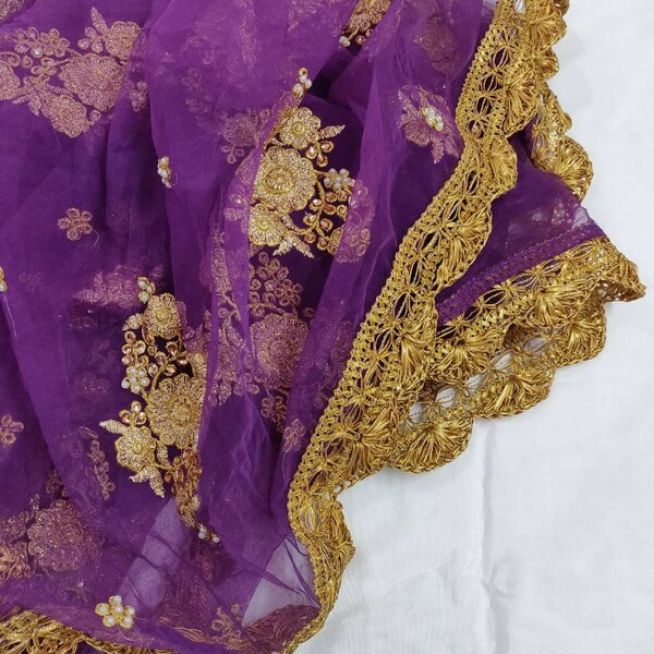Mulmul Organza Suhana Purple Dupatta