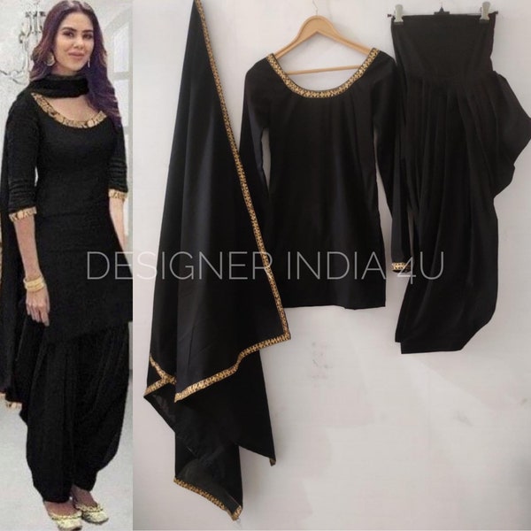 Black Salwar Kameez Punjabi Suit simple Patiala Shalwar kameez indian Kurta Dupatta Custom Stitched for Girls and Women