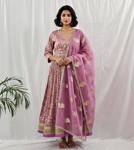tissue silk anarkali dress Tissue Silk Anarkali & Palazzo Set by Rajiramniq now available at Aza Fashions