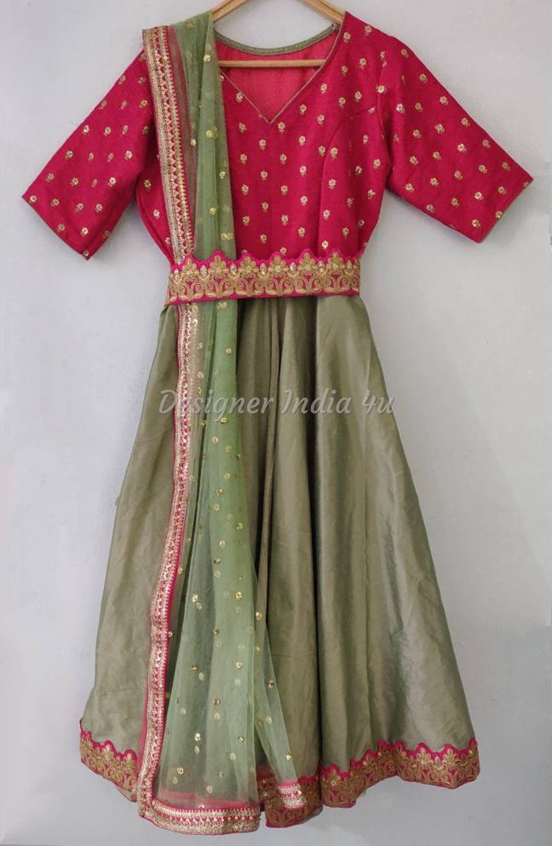 Green With Pink Anarkali With Salwar Kameez Suit Dupatta - Etsy UK