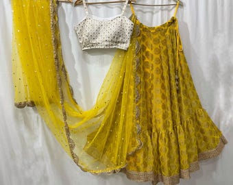 Embroidered Georgette Lehenga Choli: Haldi Ceremony Outfit