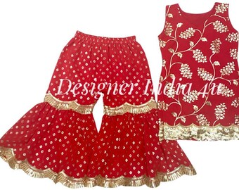 Sharara for Girl Kids Custom Made Red Color Dress