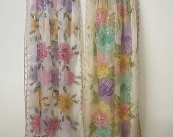 Embroidered Organza Dupatta with Cut Dana Work | Pastel Floral Indian Wedding Shawl