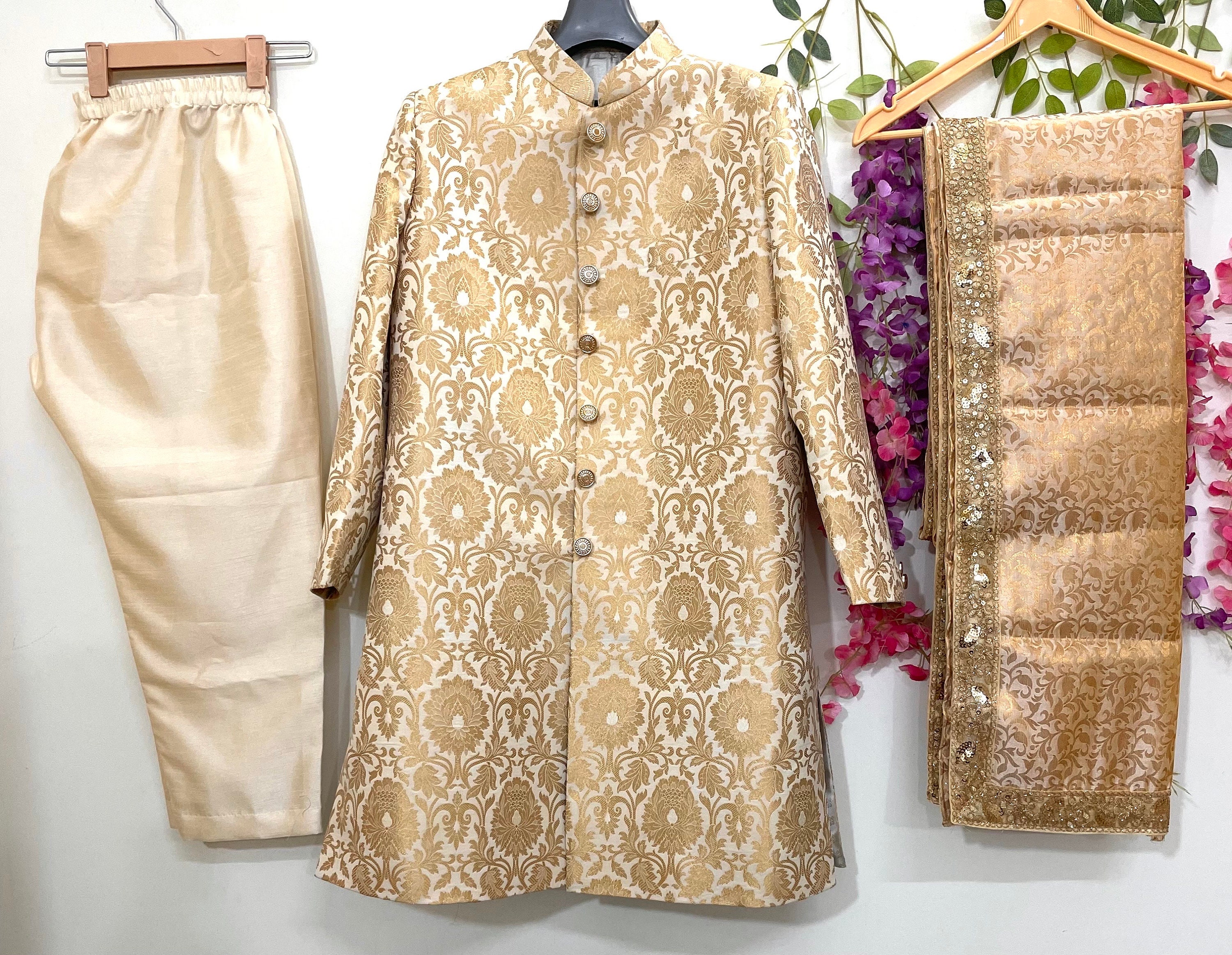 Golden Sherwani for Men: Designer Bandhgala Jodhpuri Wedding Suit