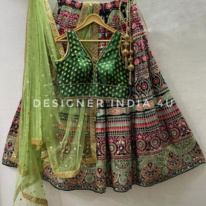 Haftowana lehenga Dupatta Indyjska suknia ślubna Projektantka wielokolorowych sukienek imprezowych lehengas - Strój szyty na miarę