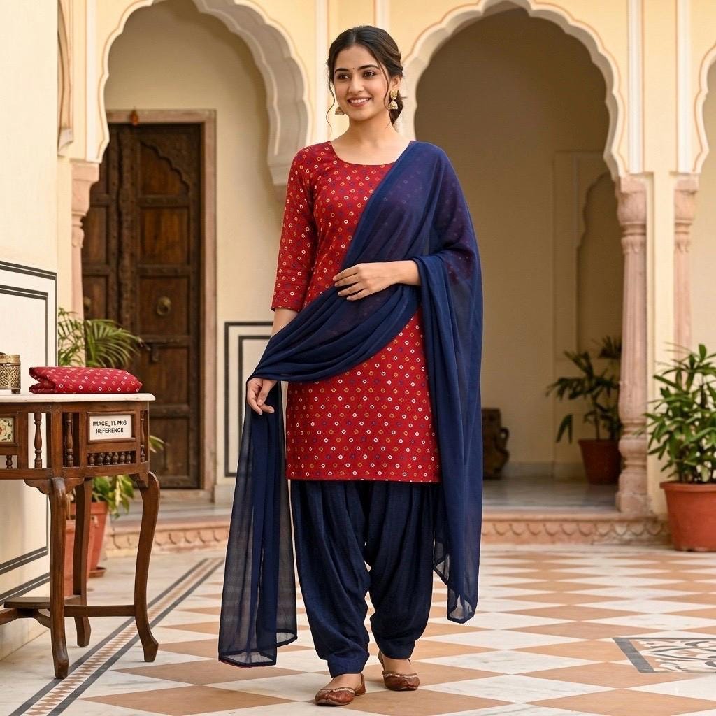 strapless open back dress Red Angrakha Kurta Set with Bandhani Dupatta main image 1