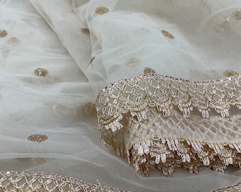 Net Dupatta with Scallop Lace, Indian Wedding Chunni