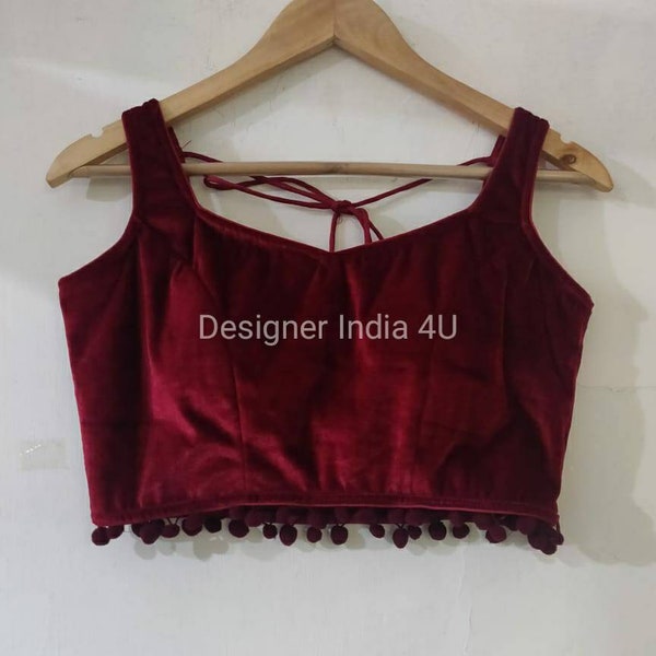 Maroon Velvet Blouse Custom stitched Designer Top Choli for lehenga and saree