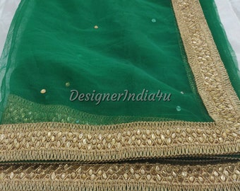 Emerald green Net Dupatta Indian Chunni Stole Scarves for Lehenga Suit Salwar Kameez for Women Girls