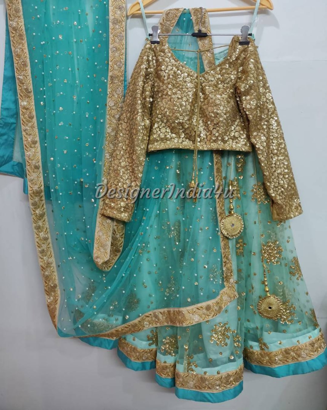 Multicolor Tissue Lehenga With Sequin Stonework Choli And Dupatta main image 0