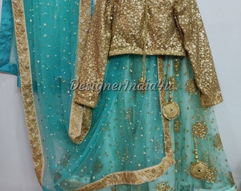 Camicetta lehenga firmata da donna pronta da indossare camicetta ricamata con paillettes dorate usura da festa di nozze lehenga choli - Abito su misura