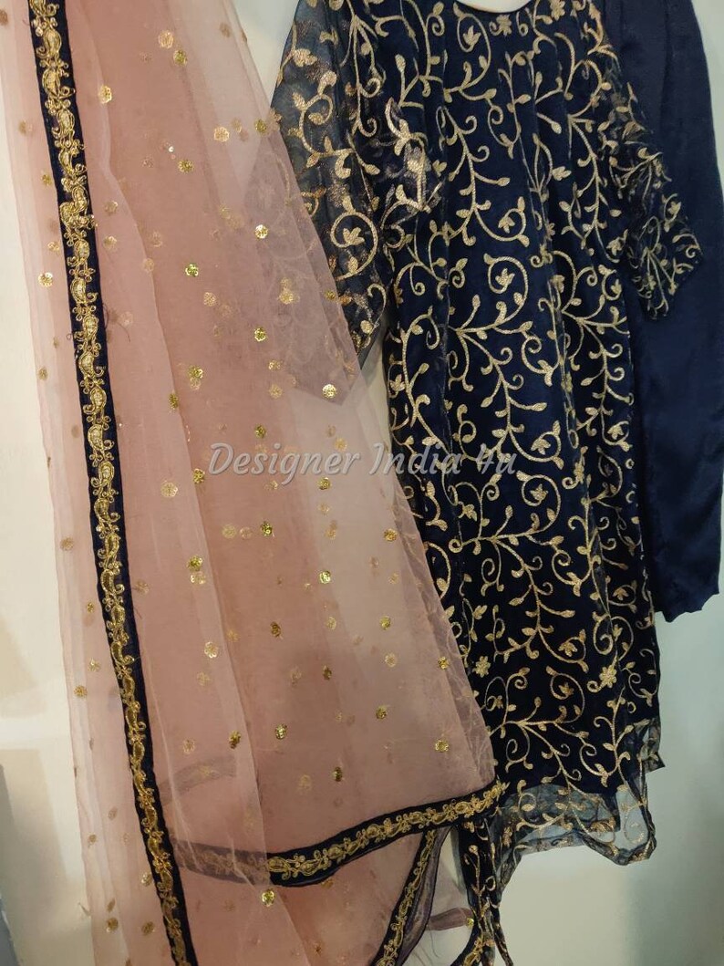 New Designer Dress Indian Pakistani Blue Embroidered Net - Etsy
