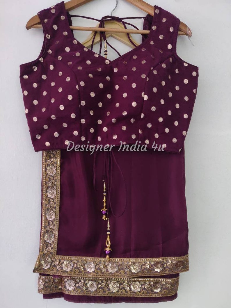 Wine Color Saree Blouse Indian ethnic designer uppada silk exclusive made to order new sari for women girls party wear bridesmaid dress image 2