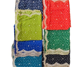 Bandhani Georgette Dupatta Lamina Specchio Ricamo Matrimonio Etnico Navratri Chunni