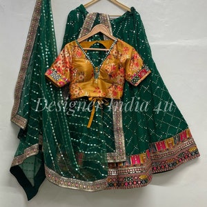 Green Sabyasachi lehenga Indian wedding guest dress custom made lehangas for occssions - Made to measure outfit