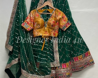 Custom Green Lehenga Choli: Embroidered Indian Wedding Outfit