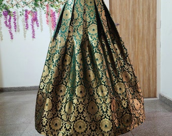 Green embroidered lehenga skirt Indian designer lengha for women wedding wear - Made to measure outfit