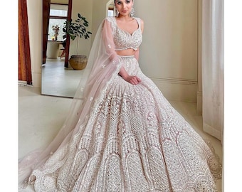 Indian wedding dress lehenga with chikankari embroidery blouse for women party wear