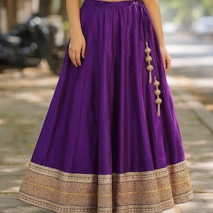 Purple Silk Lehenga Skirt with Golden Border | Indian Wedding Guest Outfit | Festive Ethnic Wear | Custom Plus Size Skirt