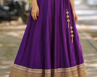 Purple Raw Silk Lehenga Skirt: Indian Wedding Outfit, Made to Measure