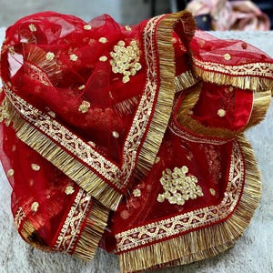 Red Bridal Dupatta for Wedding Lehenga Women Party Wear