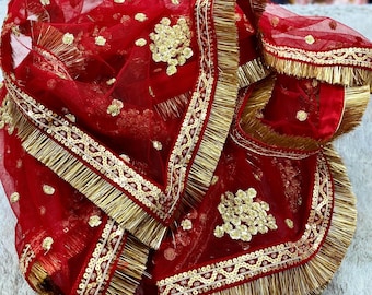 Red Bridal Dupatta for Wedding Lehenga Women Party Wear