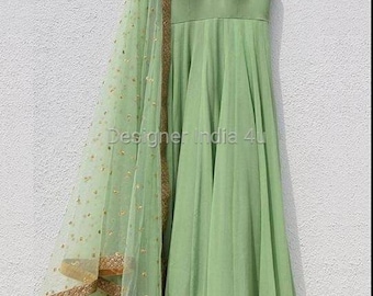 Groene Georgette Anarkali-jurk, Indiase trouwjurk, wijdvallende feestjurk, op maat gemaakte etnische outfit