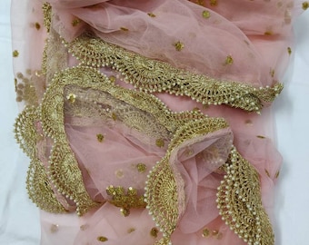 Pink dupatta for wedding ceremony scarf embroidered net stole for women