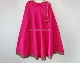 Indian Designer Lehenga Skirt only ready to wear Pink color Raw Silk custom stitched made to measure skirts for women girls party wear dress