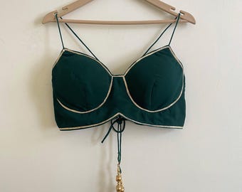 Dark Green Corset Blouse with Gold Gota Patti Readymade Designer Top