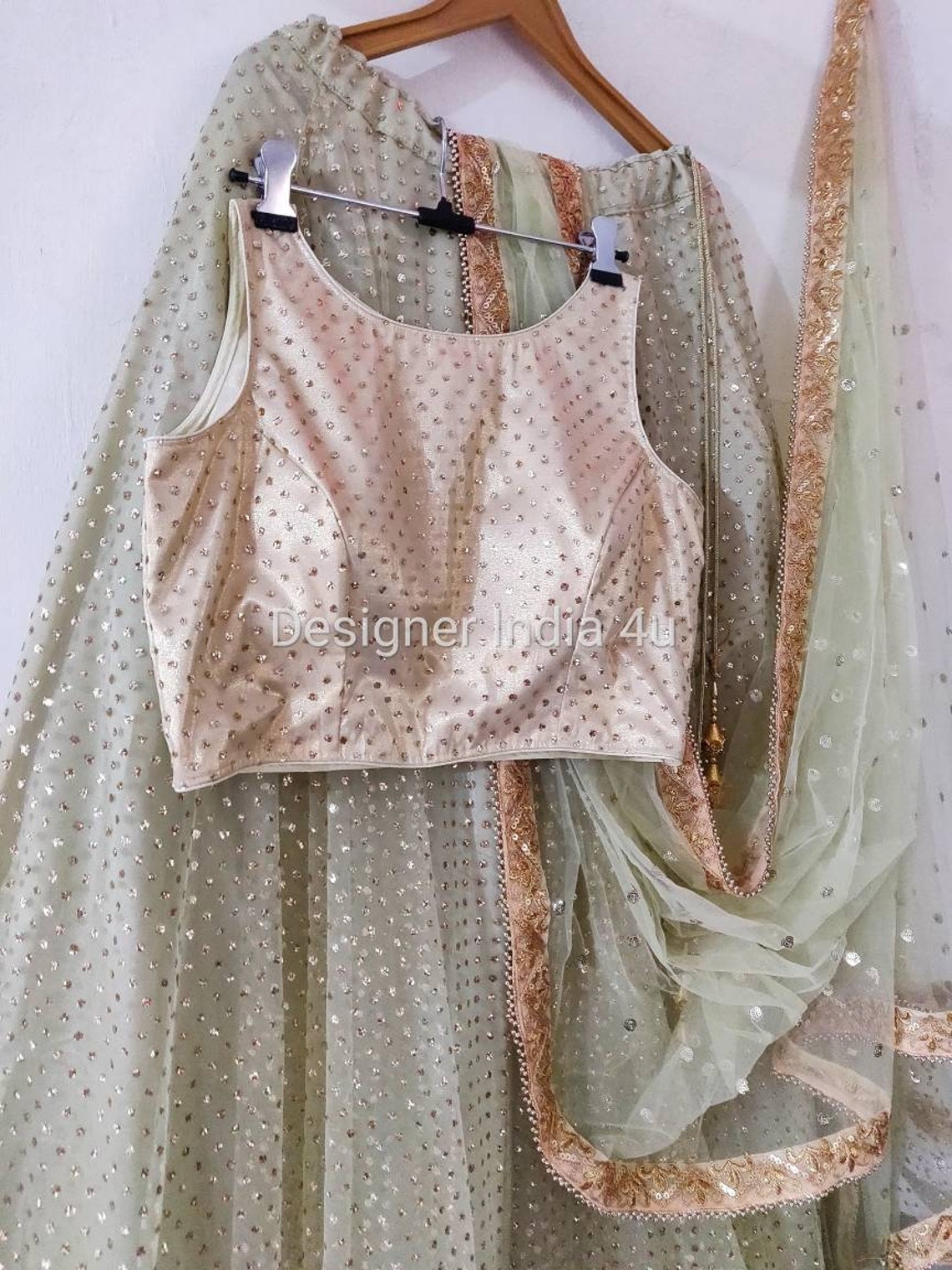 Golden Glitter Lehenga choli dupatta wedding party wear Indian | Etsy