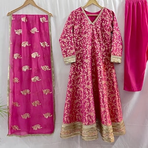 Pink Embroidered Tissue Silk Anarkali Suit | Elegant Ethnic Wear | Wedding & Festive Outfit