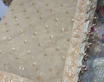 Beige Indian dupatta punjabi wedding wear veil for women