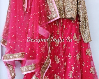 Pink Embroidered Lehenga Choli: Indian Wedding Outfit - Custom Made