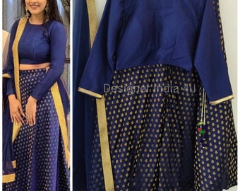 Blue Silk Lehenga Choli: Indian Wedding Guest Outfit - Made to Measure
