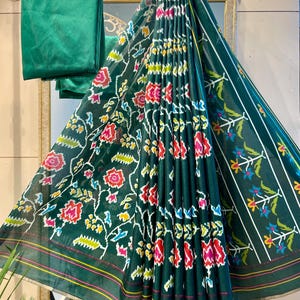 Tussar silk green saree blouse traditional ethnic wear for women