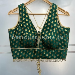 Green Blouse Readymade Designer Blouses for Saree Lehenga Top Custom Stitched