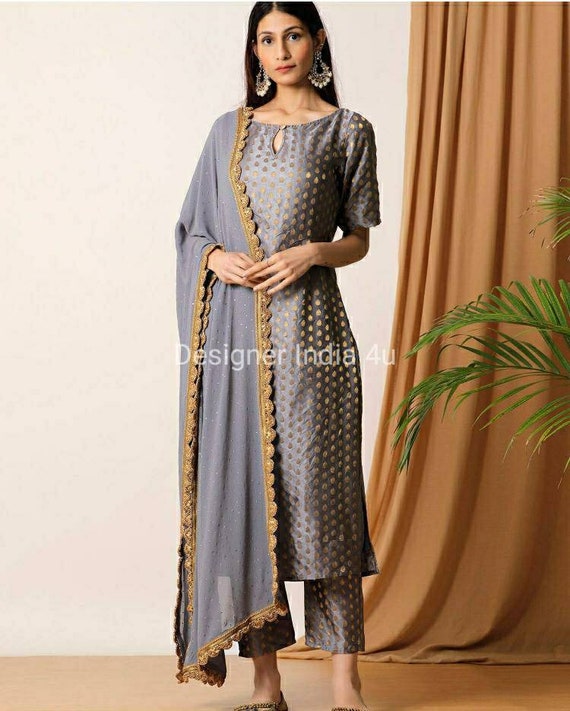 Buy Grey Anarkali Suit with Orange Dupatta Online - LSTV0812 | Andaaz  Fashion