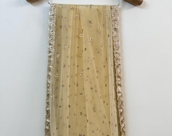Golden Sequin Net Dupatta: Indian Wedding Chunni Scarf