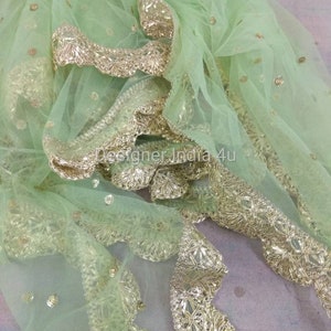 Indian traditional dupatta chunni designer stole scarves green sequins net for women