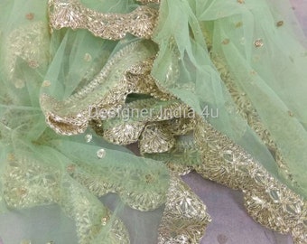 Indian traditional dupatta chunni designer stole scarves green sequins net for women