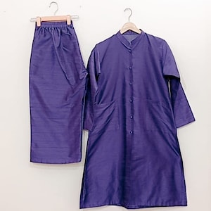 Indian kurta with pant raw silk kurti for women long shirt dress outfit - Made to measure outfit