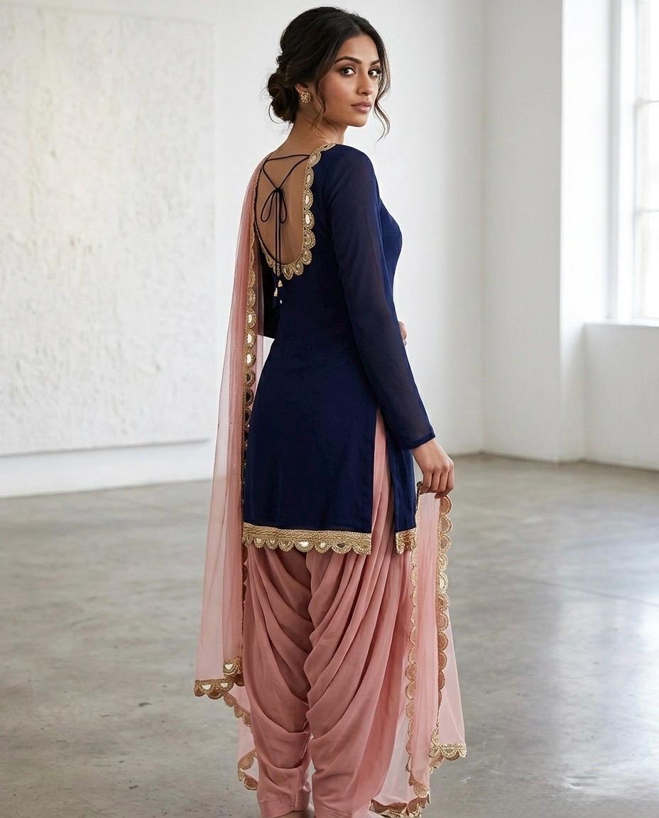 knee length dresses for ladies Violet Color Embroidered Patiyala Suit
